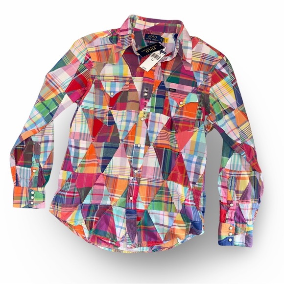 Polo Ralph Lauren Cotton Madras Classic Fit Patchwork Pearl Snap Button Shirt - Picture 12 of 12